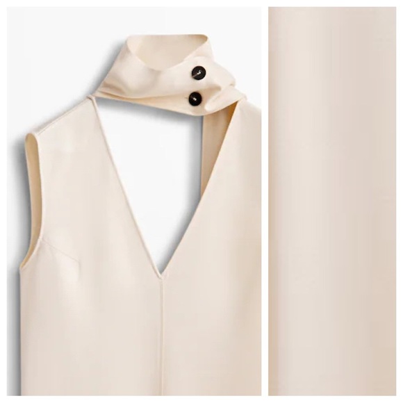 NWT. Massimo Dutti Cream Long Dress With Tie Detail. Size S. - Picture 4 of 10